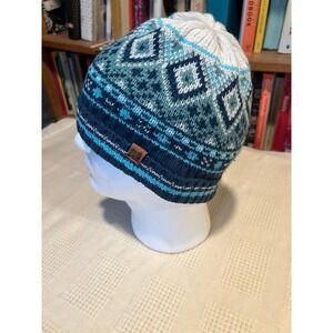 Britt's Knits Kids Fair Isle Beanie Hat Blue Teal White Knit